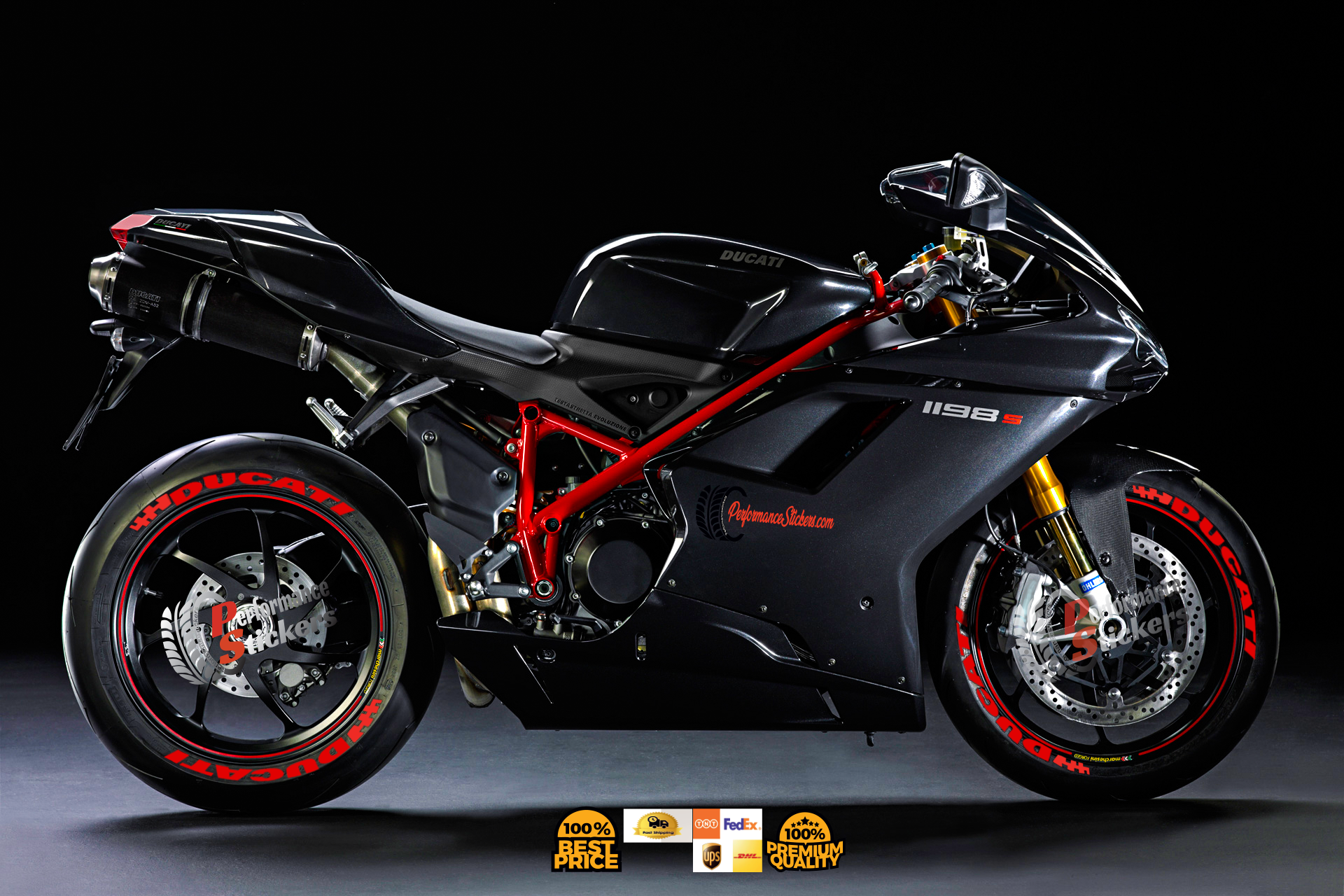 Ducati + Flag Full Red, Set For 2 Tires Both Sides Left And Right (1713) - Image 3