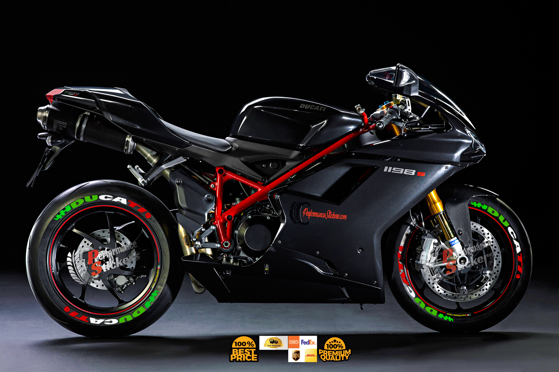 Ducati White Red Green + Logo, Set For 2 Tires Both Sides Left And Right (1715) - Image 3