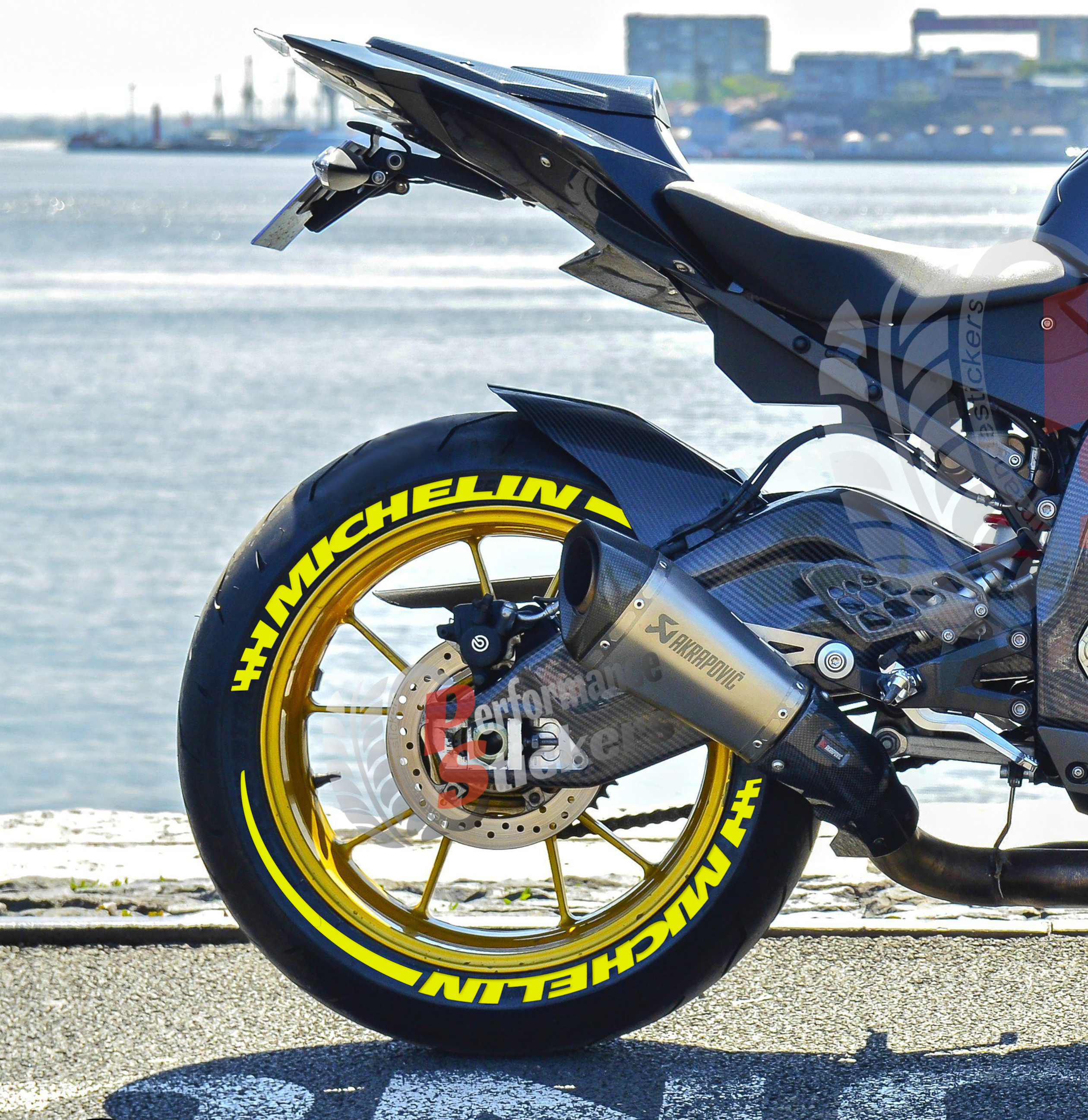 Michelin + Stripes + Flag Full Yellow, Set For 2 Tires Both Sides Left And Right (1580) - Image 2