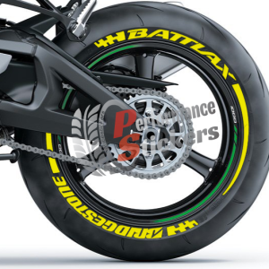 BRIDGESTONE BATTLAX yellow + STRIPES Set For 2 Tires Both Sides Left And Right (605)
