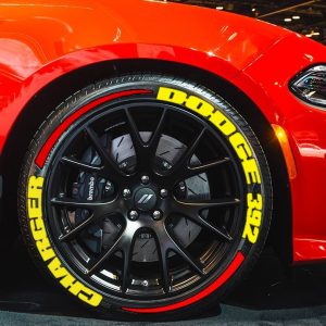 DODGE 392 CHARGER yellow + STRIPES red , a Set for 4 tires (45)