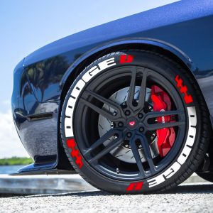 DODGE WHITE + FLAG RED , a Set for 4 tires (102)
