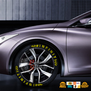 Infiniti + Flag + Logo Full Yellow, Set for 4 Tires (1357)