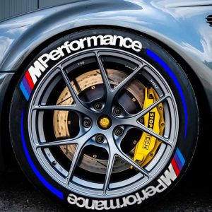 M PERFORMANCE WHITE + STRIPES BLUE ,a Set for 4 tires (231)