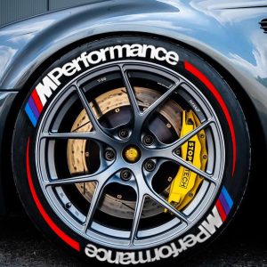 M PERFORMANCE WHITE + STRIPES RED , a Set for 4 tires (234)