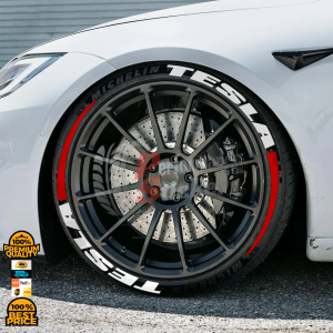 Tesla White + Stripes Red, Set for 4 Tires (1484)