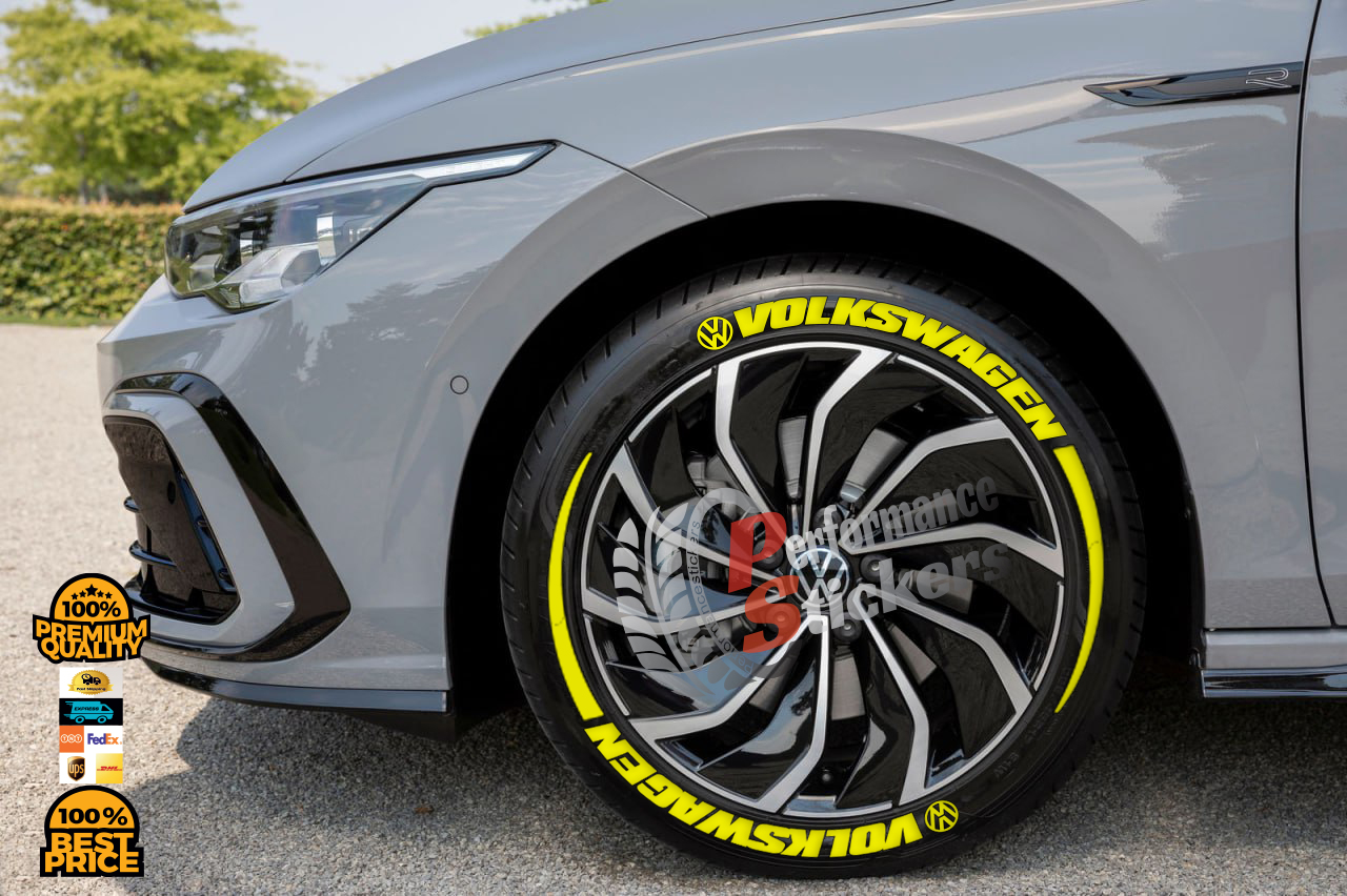 VOLKSWAGEN yellow + LOGO + STRIPES , a Set for 4 tires (646)