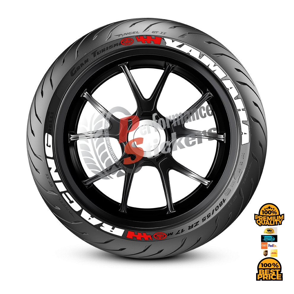 Yamaha Racing + Logo + Flag Red, Set For 2 Tires Both Sides Left And Right (1603) - Image 4